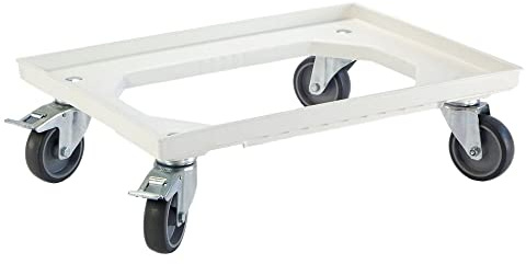 Karton EU Transportroller für Boxen 60 x 40 cm mit 2 Bremsen Weiß und 4 Lenkrollen Rollwagen Euroboxen Eurobehälter