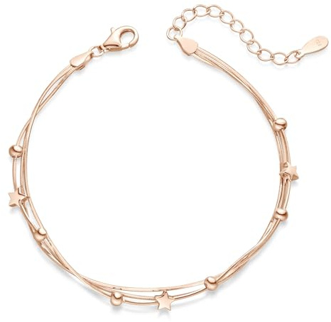 Damen Armband Silber 925 mit Kugeln - Stern Armkette verstellbar | Mehrreihiges Silberarmband in silber, gold oder rosegold für Frauen und Mädchen in 16,5-20cm von MATERIA by Matthias Wagner