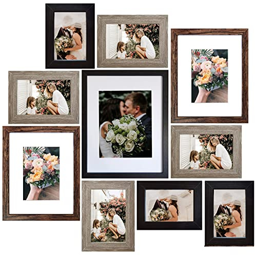 SESEAT Picture Frames Collage, Gallery Wall Frame Set with 11x14 8x10 5x7 4x6 Frames in 3 Different Finishes, Set of 10