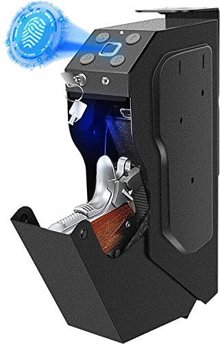 YNITJH Pistol Safe,Desk Cabinet Gun Safes,Fingerprint Biometric And Spare Key Lock And Password Lock Security Guns Strongbox,Home Portable and Safe Fingerprint Pistol Box