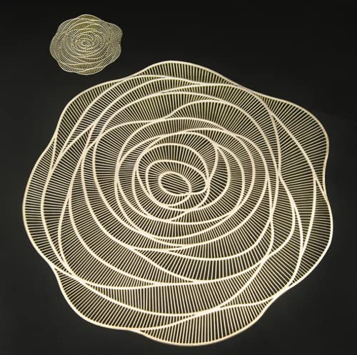 Runde Gold-Tischsets, 6 Pack Dekorative PVC-Tischsets, Hohle und Waschbar für Esstisch (Gold)