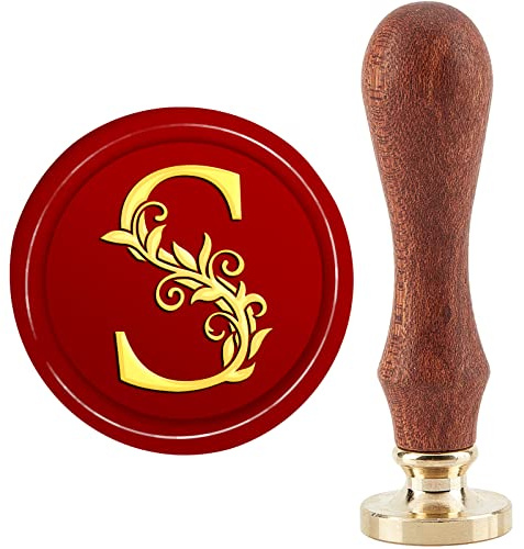 CRASPIRE Initial Vax Seal Stämpel S - Klassisk Vintage Tätningsstämpel 30 mm/1,18 tum - Avtagbart mässingshuvud med trähandtag för inbjudningar present gratulationskortomslag