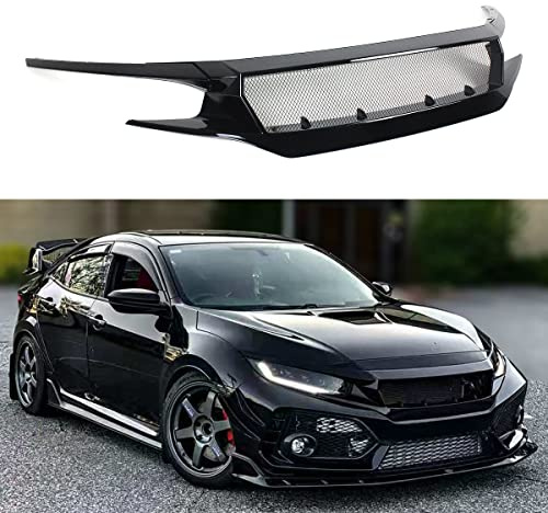 High Flow Gloss Black Mesh Performance Replacement Sport Front Grille Grill Compatible for 2016-2021 Honda Civic Si Hatchback