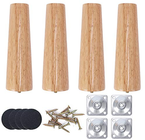 FINDIR 4 Stück Möbelfüße Holz 20cm Möbelbeine Kegel Tischbeine Massivholz Möbelfüße Konisch Schrankfüße mit Schrauben und Filzgleiter für Schrank Sofa Bett Couch Ottomane