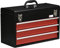 DURHAND Cassetta Porta Attrezzi in Acciaio, Valigetta Attrezzi Vuota con 3 Cassetti e Vassoio Superiore a Doppia Serratura, 51x22x32 cm, Rosso e Nero
