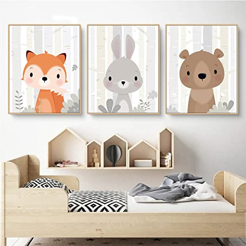 Sarah Duke Poster Kinderzimmer, 3er Set Cartoon Tiere Wandbilder Babyzimmer Deko, Ohne Rahmen Leinwand Kinderposter, Wanddeko Bilder Set für Kinder (40 x 50 cm)