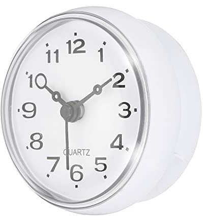 PATIKIL wasserdicht Badzimmer Uhr Mini runde Wanduhr mit Saugnapf für Dusche Küche Büro Haus Dekoration weiß