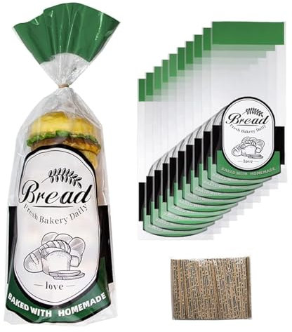 LESIBAG Lesibag - Bread Bags for Homemade Bread or Bakery, 100 Packs Plastic Bread Bags to Keep Bread Fresh, Printed Loaf Bag with Ties - 18 X 8 X 3 inch (Green)