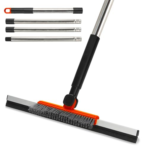 Bodenabzieher mit 137,2 cm verstellbarem Griff, Wasserabzieher mit Fugenbürste, Duschbodenschrubber für Garage, Hof, Glas, Badezimmer, Küche, Wand, Fliesen (rot)