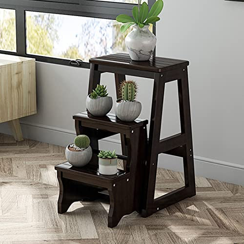 SIGOLY Indoor-Kletterhocker, Klapphocker, Holz-Blumenregal, Holz-Tritthocker, multifunktionaler Bibliotheks-Kletterleiter-Stuhl B Marriage