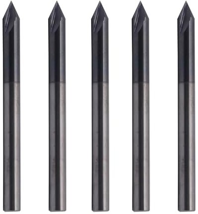 BestParts 5pcs High Performance Solid Carbide End Mill, Chamfer Mill - Single End - AlTiN Coated, 2 Flute, 60° Chamfer Angle, 1/8 Cutting Diameter, 1/8 Shank Diameter, 1-1/2 Overall Length