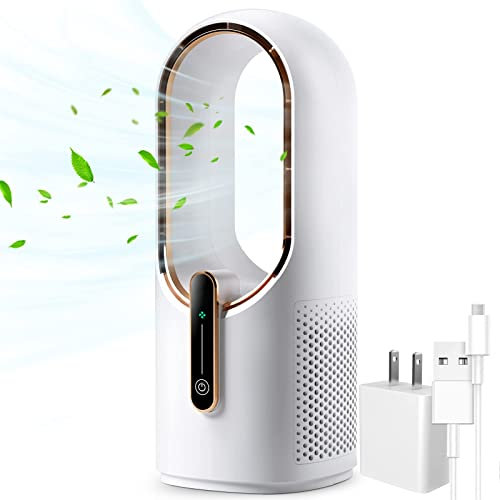 KONSIDEN Ventilateur de bureau sans pales de 30 cm, silencieux, 3 vitesses de réglage, contrôle tactile, facile à nettoyer, petit ventilateur de bureau, silencieux, idéal pour bureau, salon, chambre à