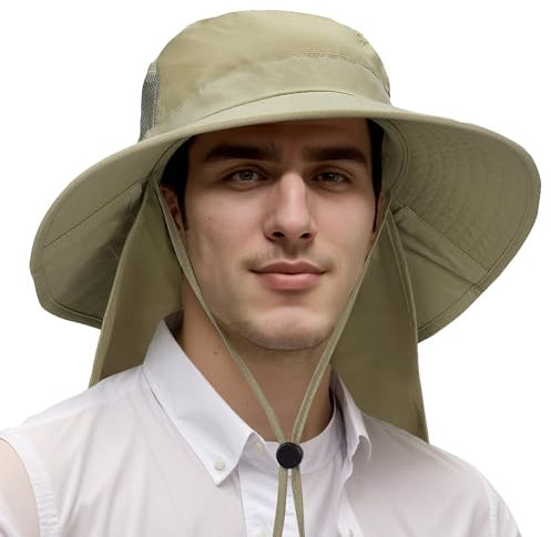 Kato Tirrinia Faltbarer Anglerhut Fischerhut mit Nackenschutz Herren Damen UV Schutz Hut, Safari Hut Gipfelfreund Sonnenhut Wanderhut Gärtenhut Tropenhut Sommerhut Outdoor Hüte Groß Herren Damen Olive