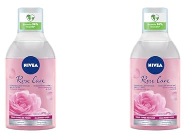 NIVEA Skin Breathe Démaquillant Biphase Micellaire Eau de Rose 400 ml, nettoyant visage tonifiant et purifiant, démaquillant waterproof délicatement parfumé (Lot de 2)