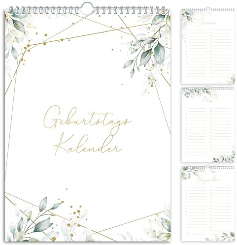 Geburtstagskalender undatiert Geburtstagsplaner Wandkalender A5 immerwährend Jahresunabhängig Kalender Geburtstagsübersicht zum Aufhängen Eukalyptus Design Grün Blätter