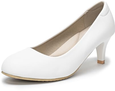 Women Court Shoes Low Heel Dress Shoes Closed Toe Heels Pumps Wedding Shoes WhitePu Shoes for Women Size 5.5