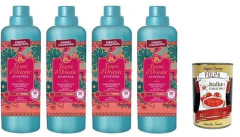 Tesori d’Oriente AMMORBIDENTE AYURVEDA Olio di Amla e Patchouli, Konzentrierter Weichspüler Amlaöl und Patchouli, 38 Wäschen, 4x 760ml + Italian Gourmet polpa 400g