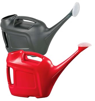 6 Litre Slimline Red/Green Plastic Watering Cans | Easy Pouring & Better Control For Garden Plants With Rose Head Sprinkler