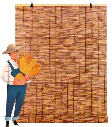 Natür Schilfvorhang Wetterfest Bambusrollo 90 110 130 150 140 160cm Breit Sichtschutz Sonnenschutz Bambus Jalousien 70% Lichtfilter Für Aussenbereich Innen Fenster Garten Pergola Raffrollos(Farbe:Coff