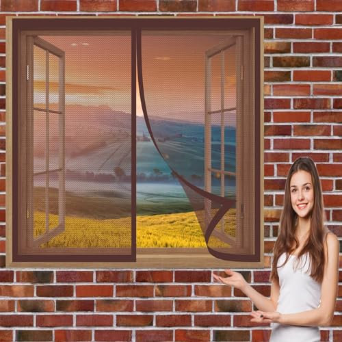 Insektenschutz für Balkontür 156 x 92 cm Insektenschutzgitter Kein Stanzen Erforderlich Easy Install Fenster-Fliegengitter für Alle Fenster Bis, Braun