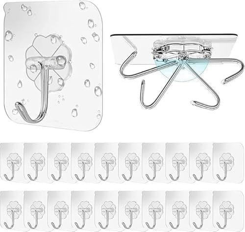 XIU OF SHOW 20 Stück Haken Selbstklebend, Handtuchhaken Bad Edelstahl, Klebehaken Extra Stark, Handtuchhalter Ohne Bohren, Wandhaken zum Schrauben, Haken zum EinhäNgen, Handtuchhalter Wand(Max 10 Kg)