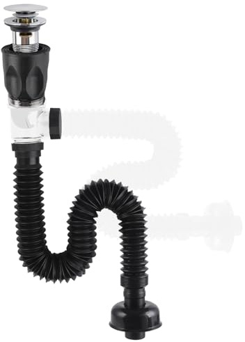 Hibbent Waschbecken Ablaufgarnitur mit Flexibler Ablaufschlauch, Chrom | Abfluss Waschbecken Set für Badezimmer Küchenspüle,Siphon Waschbecken Kit,Geruchsdicht und Auslaufsicher