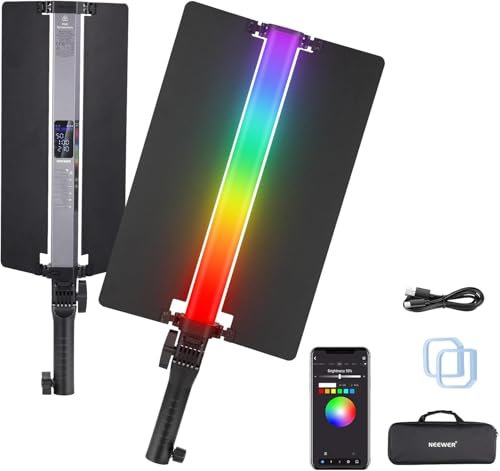 NEEWER RGB2 LED Tube Light Stick with Metal Barndoor, Handle, Touch Bar/APP/2.4G Control, Rechargeable Magnetic Handheld RGB Video Light, 2500K-10000K CRI98+ Dimmable Photography Lighting, 18 Scenes