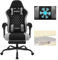 WOLTU Gaming Chair with Pocket Spring Cushion, Massage Ergonomic Office Chair, Wide Padded Swivel Computer Chair with Massage Lumbar Pillow Footrest, 150kg Load, Mesh Fabric, Black+Grey, GS15szg