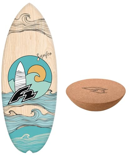 F2 Set Balance Board Halfshell 80x30cm mit Kork Halbkugel - Gleichgewichts Trainer für Kinder und Erwachsene, Surf Balance Board Zubehör für Yoga, Faszien, Koordination & Fitnesstraining