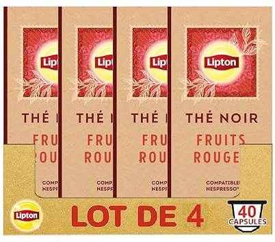 Lipton, Thé Noir, Goût Fruits Rouges, Capsules Compatibles Nespresso, Vitalité, Ingrédients d'Origine 100% Naturelle, 40 Capsules