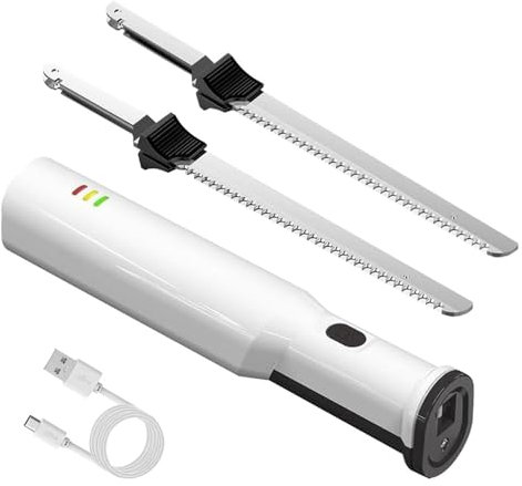 KYZTMHC Couteau de Sculpture Électrique à la Viande, Couteau à Steak sans Fil en Acier Inoxydable, avec 2 Lames en Acier Inoxydable, Couteau à Pain Électrique Rechargeable sans Fil