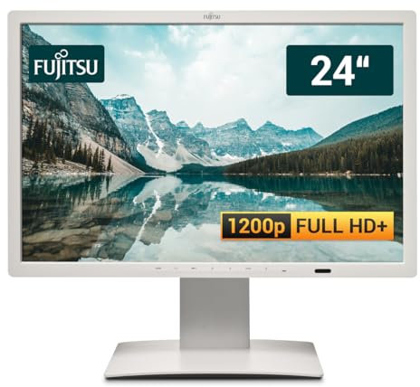 Fujitsu Display P24W-7 LED 24 Zoll Business Computer Monitor, Desktop Gaming Monitor, Full HD+ (VGA - DisplayPort - DVI - HDMI - Lautsprecher - USB-HUB - VESA), PC Bildschirm, weiß (Generalüberholt)
