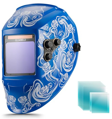 Auto Darkening Welding Helmet with 10 Replacement Lens - 4X4 Larger View Area, 180° Panoramic Lens + 4 Solar Sensors, Adjustable Shade 2.8-13 Welding Helmets for Industrial Metal, Beginner Friendly
