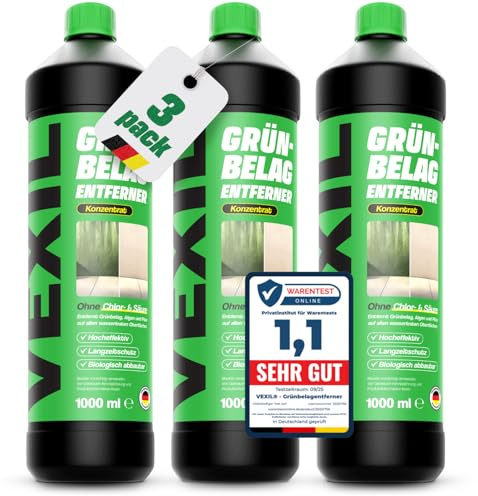 VEXIL® Grünbelagentferner Konzentrat – entfernt Algen, Moos, Pilze & Flechten – für Stein, Holz, Wände, Markissen und mehr – 1L für bis zu 100 m² – frei von Chlor & Säuren – Made in Germany