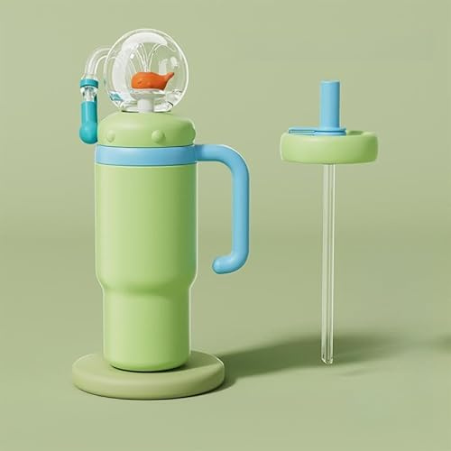 Drqzwp Edelstahl Walbrunnen Tumbler mit Griff - Zwei Deckel, auslaufsicher, spülmaschinenfest, niedlich & perfekt für Kinder, Jugendliche und Erwachsene Walbecher 710ml Trinkbecher mit Walspritzer