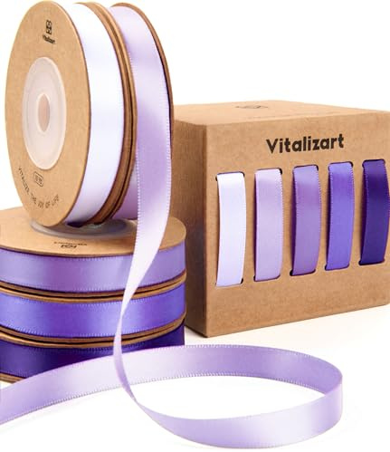 Vitalizart Lila Serie Satinband für Handwerk 0,95 cm x 45,7 m Geschenkband | Doppelseitige Dekoband Stoff für Geschenkverpackungen, Schleifen Machen, Brautstrauß, Dekoration 5 Rollen x 9,14 m