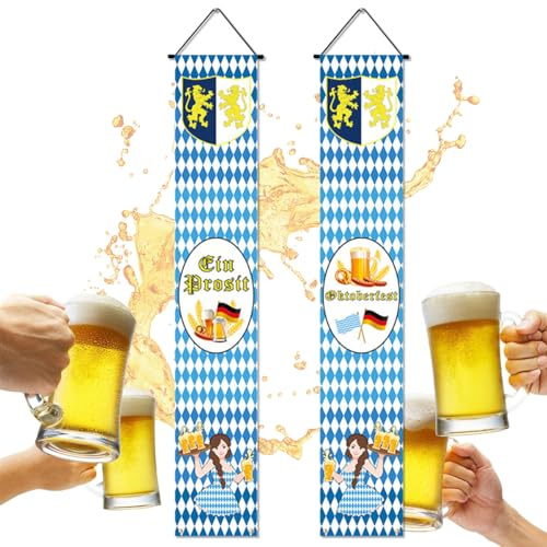 Bannière Oktoberfest, 2 Pièces Bannières Décoratives pour Fête de la Bière Bavaroise, Oktoberfest Ensemble de Décoration, Bannière de Porte oktoberfest Suspendue pour Partie Intérieur Extérieur