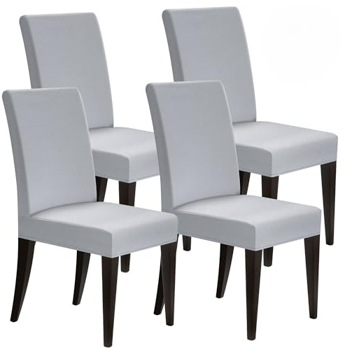 YIYIZI Stuhlhussen 4er Set – Stretch & wasserdicht für Esszimmerstühle | Abnehmbar & maschinenwaschbar, Einsatz Küche, Restaurant, Bankett, Hochzeit, Party, In Hellgrau Dunkelgrau, Beige and Schwarz