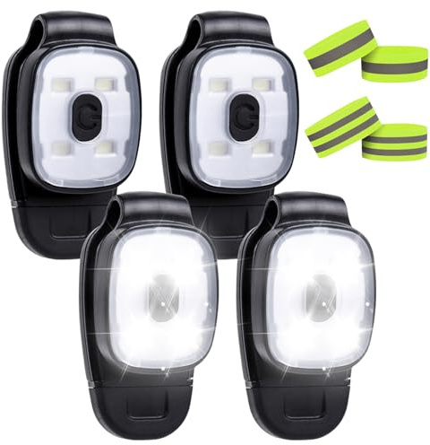4 Stück LED Clip Lampe: LED Clip Lauflicht Joggen 3 Modi Mini Stirnlampe mit 4 Elastische Reflektierendes Armbands USB Wiederaufladbar Clip Lampe Sicherheitslicht für Joggen Camping Bergsteigen