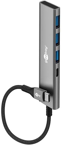 goobay Hub USB 3.2 con 4 Puertos Adaptador Ladron Multipuertos 5Gbps Alta Velocidad, Carcasa de Aluminio, Compatible con iPhone, Android, SSD, Windows/macOS/Linux, 76562