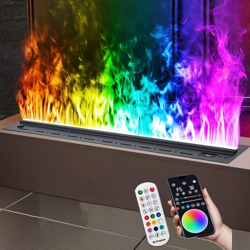 Chimenea de vapor de agua (aplicación inteligente/control remoto/control táctil), chimenea eléctrica atomizadora 3D con colores de llama ajustables, llenado automático, acero inoxidable, táctil 80 cm