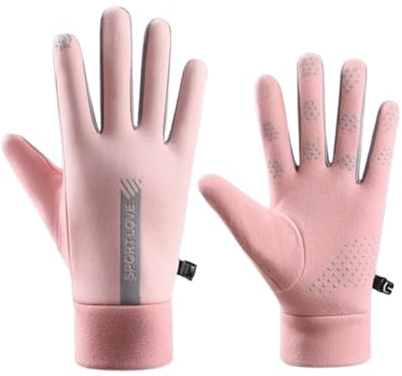 BSLVWG Guanti termici impermeabili per touch screen, per donne e uomini, antiscivolo, resistenti al freddo, unisex, invernali, caldi, per ciclismo, corsa, escursionismo, sci (rosa, donna)