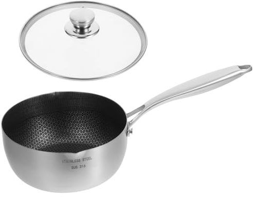 Uonlytech Olla de Acero Inoxidable con Antiadherente Tipo Panal Cacerola Pequeña Tapa y Soporte para Escurrir para Leche Verduras Sopas y Fideos Distribución Uniforme del Calor Resistente y