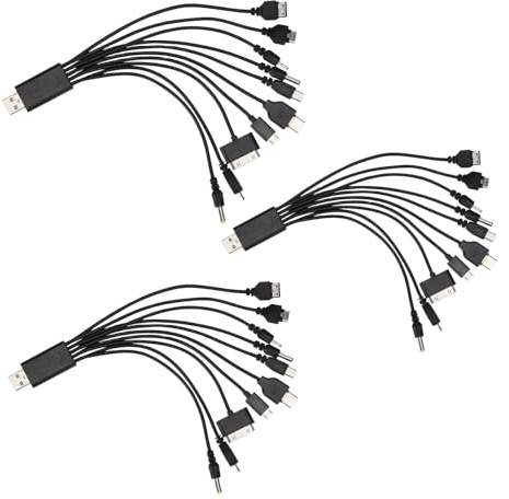 Hehglng 3Pcs Black 10 in 1 Universal USB Cable, Multiple Universal Charging Cable for Cell Phones Blutooth Earphone Speaker Adapter Cable, 20cm Data Cable，Cables and Interconnects，USB Cables