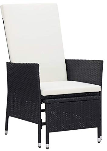 QZZCED Poltrona reclinabile da giardino con cuscini in rattan sintetico nero e poggiapiedi, struttura in acciaio verniciato a polvere, resistente, comoda e funzionale per esterni, facile