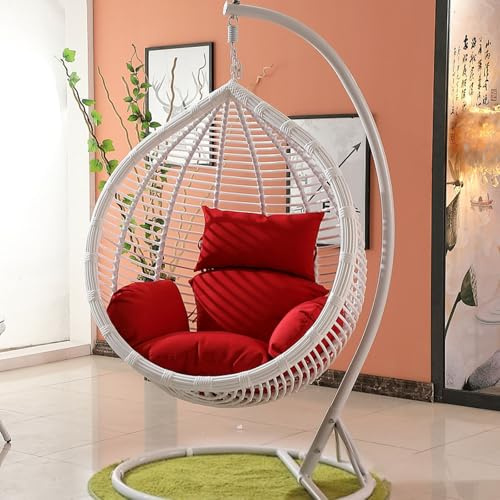 Cojín suave para silla colgante de huevo, extraíble y lavable, cojines gruesos para exteriores, patio, jardín, balcón, compatible con sillas de cesta oscilante (rojo y blanco)