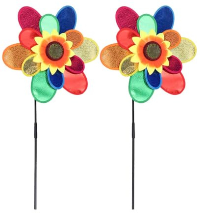 Molinillo de Viento Girasol 2 Piezas de Plástico para Jardín | Decoración Exterior para Césped y Patio, Pensado para Niños, Fomenta la Interacción en Fiestas