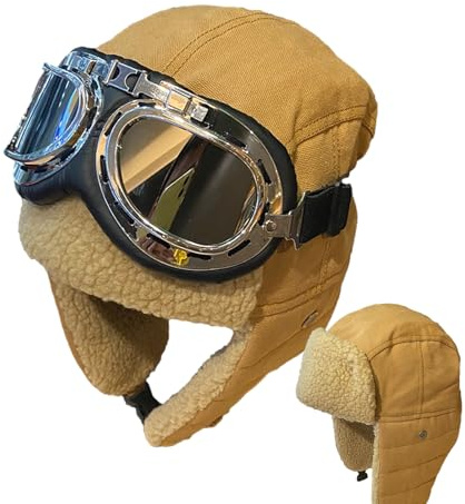 Set Cappello E Occhiali Da Aviatore Vintage | Berretto Da Cacciatore Invernale Con Paraorecchie In Pelliccia | Berretto Da Pilota Invernale Antivento Caldo E Antivento, Protezione Per Le Orecchie