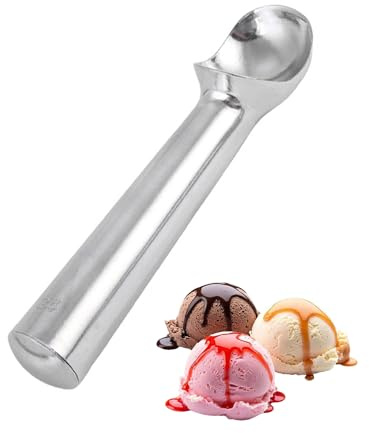 LOZTBUE Cuchara Helado Bola Profesional Antiadherente Anticongelante de Aluminio Resistente, Utensilio Cocina para Helado Casero y Postres Fríos, 18cm Color Plata