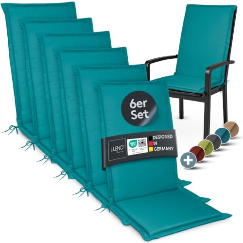 LILENO HOME Gartenstuhl Auflagen [6er Set - Hochlehner] in Petrol - Bequeme | Liegen als Sitzauflagen für Gartenmöbel - Stuhlkissen für Gartenstühle und Klappstühle MIA